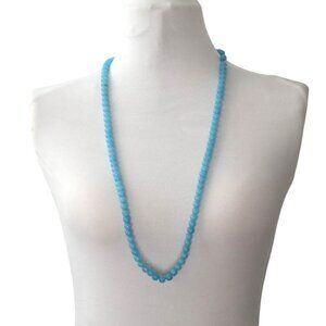 Aqua Blue Beaded Necklace With Adjustable Knot & Tassel
